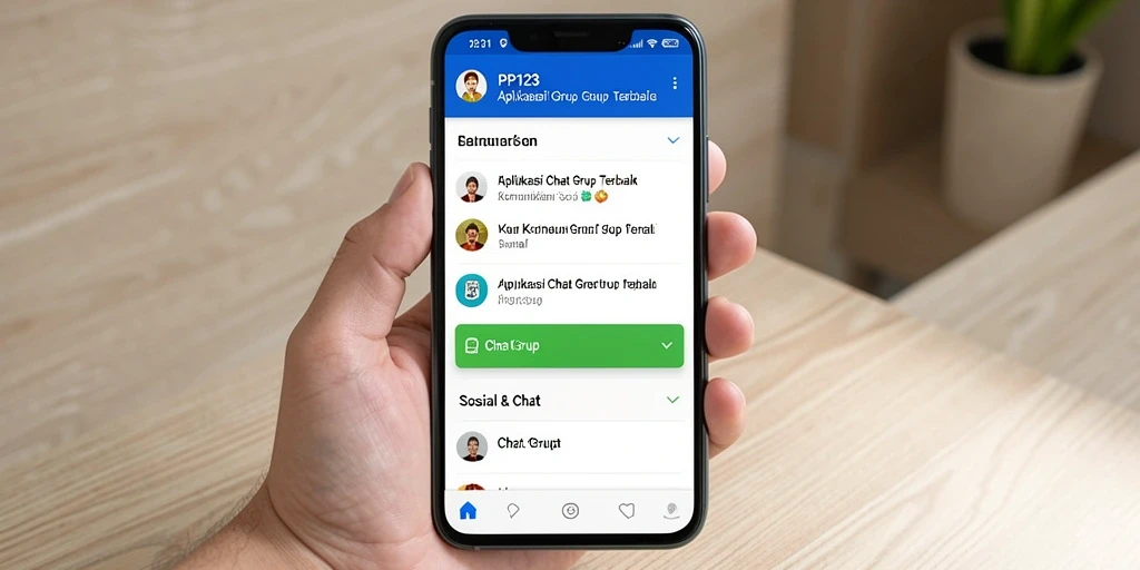 Antarmuka PP123 yang menarik dan fitur Chat Grup yang lengkap.